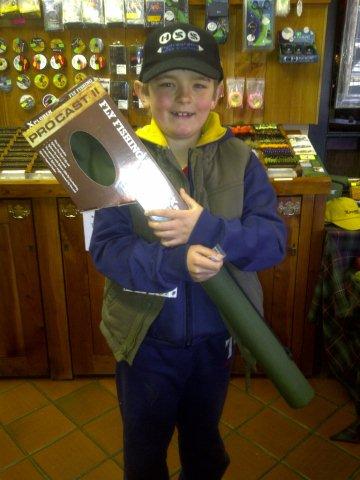 Liam Aslett 8 yrs winner of va rod prize at Tonteldoos  caught his first ever trout on pappa roach